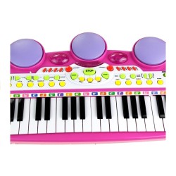 Organki Pianinko Mikrofon Stołek Porty USB Różowe