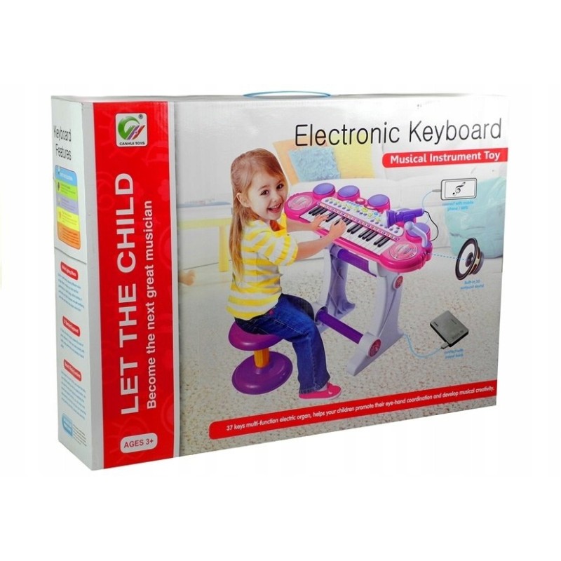 Organki Pianinko Mikrofon Stołek Porty USB Różowe