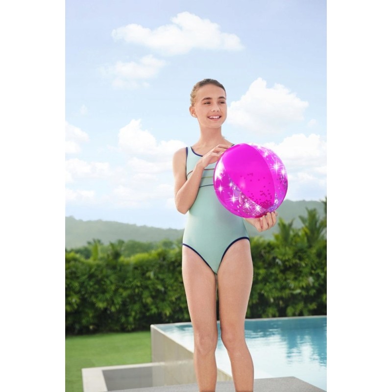 Piłka Plażowa Z Brokatem Rózowa 41cm Bestway 31050