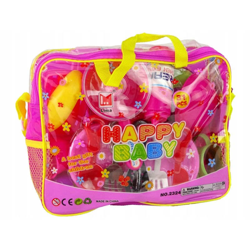 Zestaw Naczyń w Torbie 31 Elementów Różowe