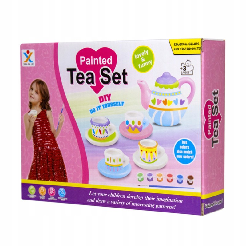 ZESTAW DO HERBATY DO MALOWANIA FILIŻANKI FIGURKI GIPSOWE GIPS FARBKI XXL