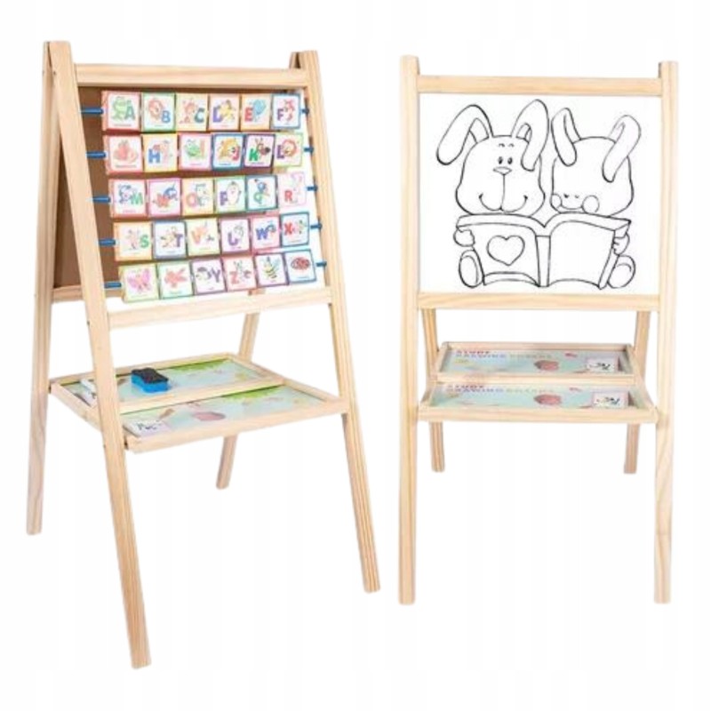 DUŻA TABLICA DREWNIANA MAGNETYCZNA DWUSTRONNA LITERKI CYFERKI KREDA MARKER